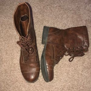 Brown short combat boots